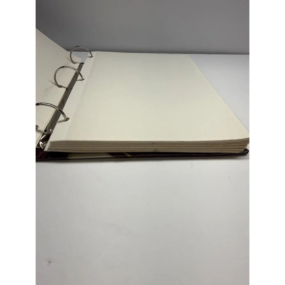Vintage 3 Ring Binder Photo Album Burgundy Cream Faux Leather Magnetic Pages
